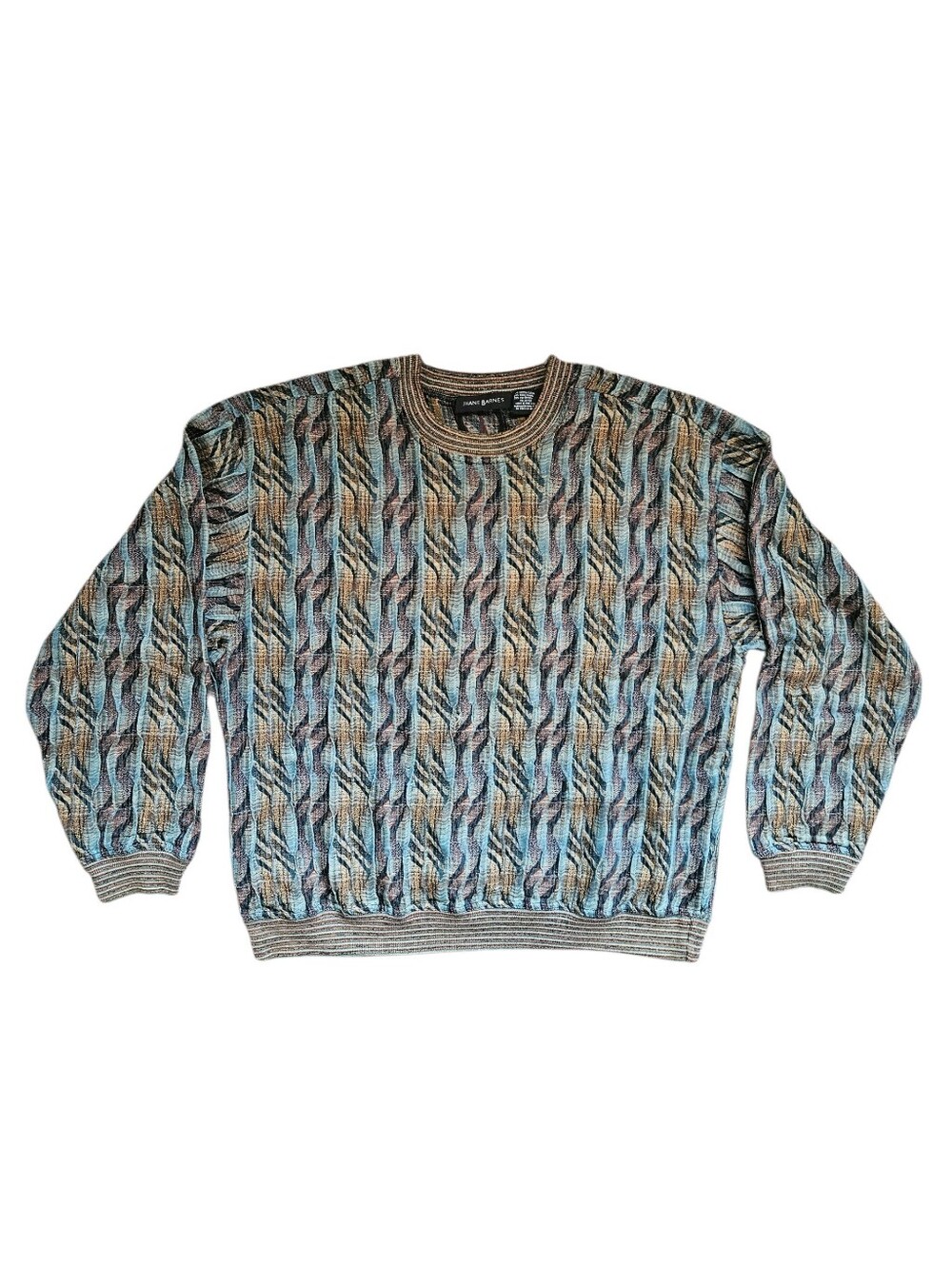 VTG JHANE BARNES 3D Textured Woven Knit Crewneck Sweater Coogi Style | SZ L